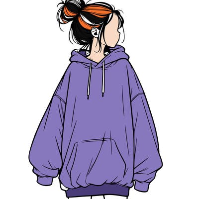 realistic girl with a oversized sweatshirt on and a bun