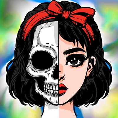 realistic girl with half skull mask