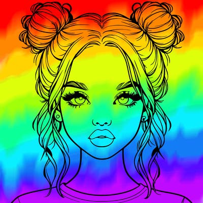 realistic girl with two buns in hair and lips