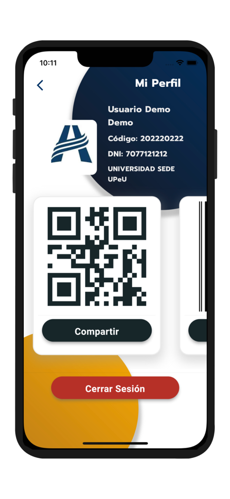 UPeU Lamb - UPeU Lamb app student profile screen showing user details and QR code