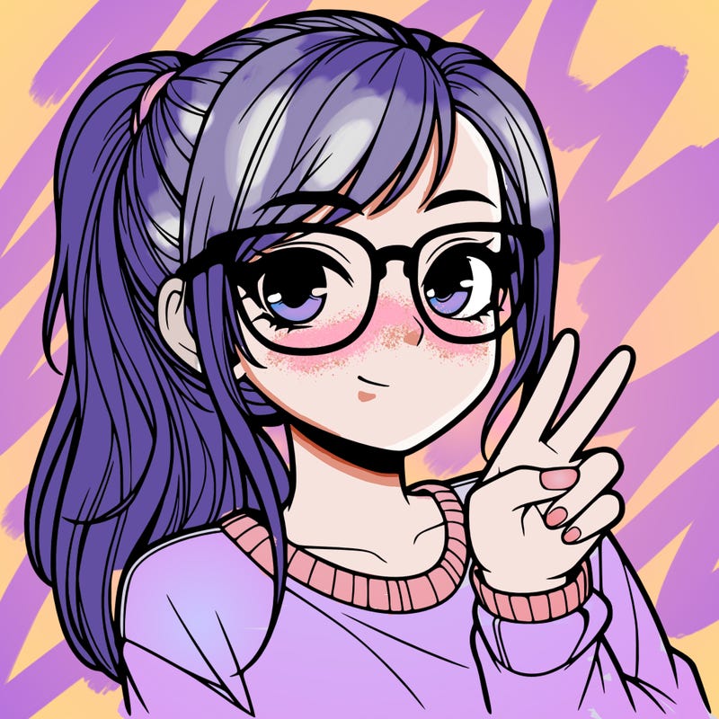 realistic girl with ponytail glasses and doing the peace