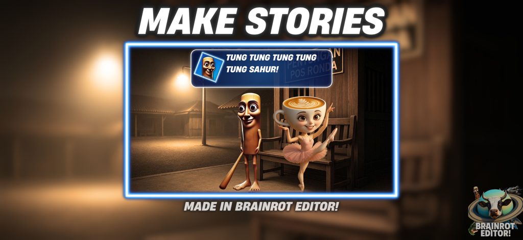 Brainrot Editor! - A surreal meme scene created in Brainrot Editor featuring bizarre characters and custom dialogue boxes