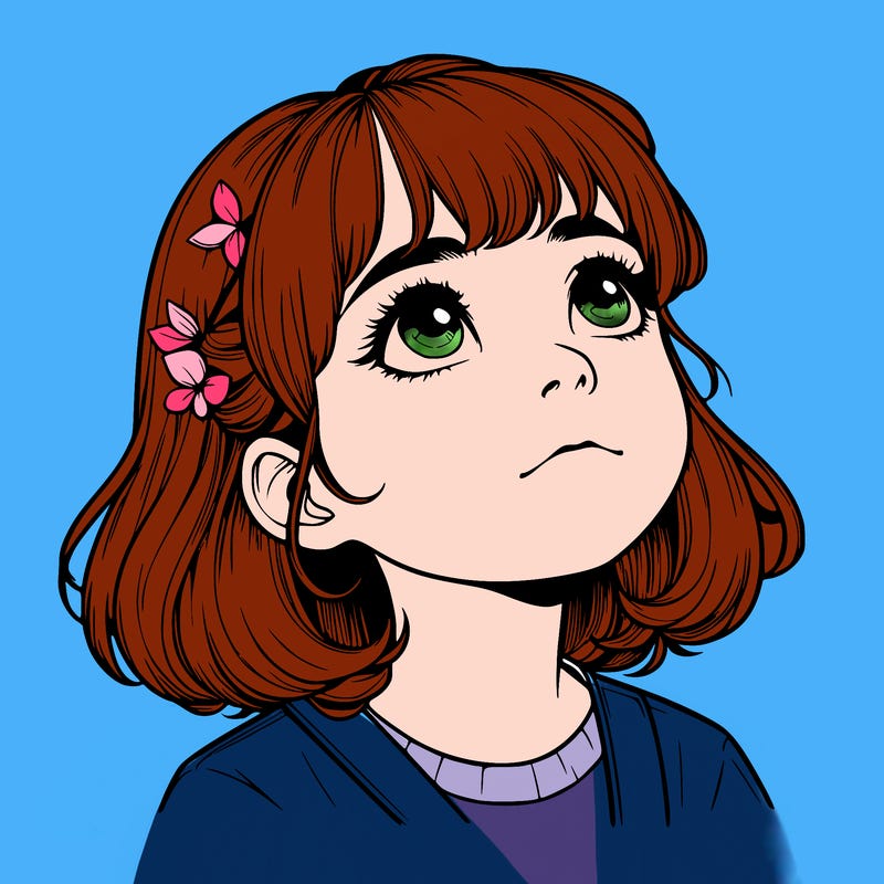 realistic girl looking up