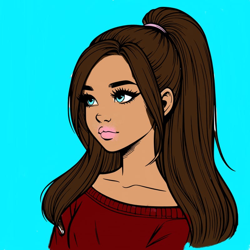 realistic girl with a high ponytail