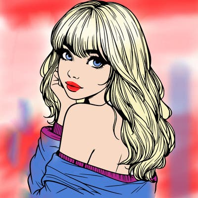 realistic girl with bangs looking over her shoulder