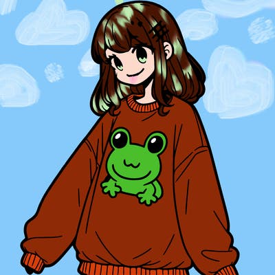 girl wearing frogging sweatshirt