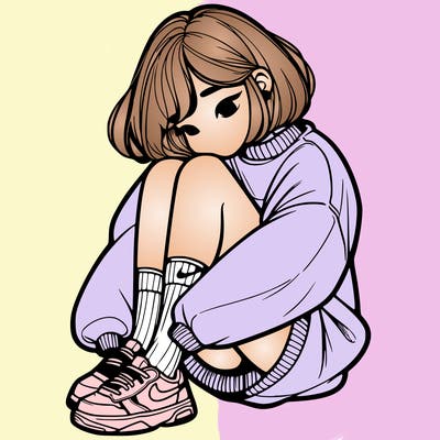 realistic girl with nikes socks on and a over sized sweater
