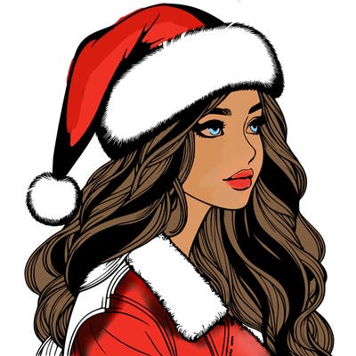 realistic girl in santa hat