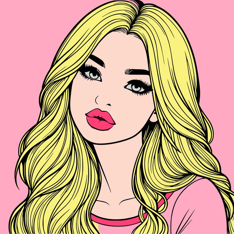 realistic girl with hair on her hair and lips