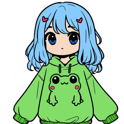girl wearing frogging sweatshirt
