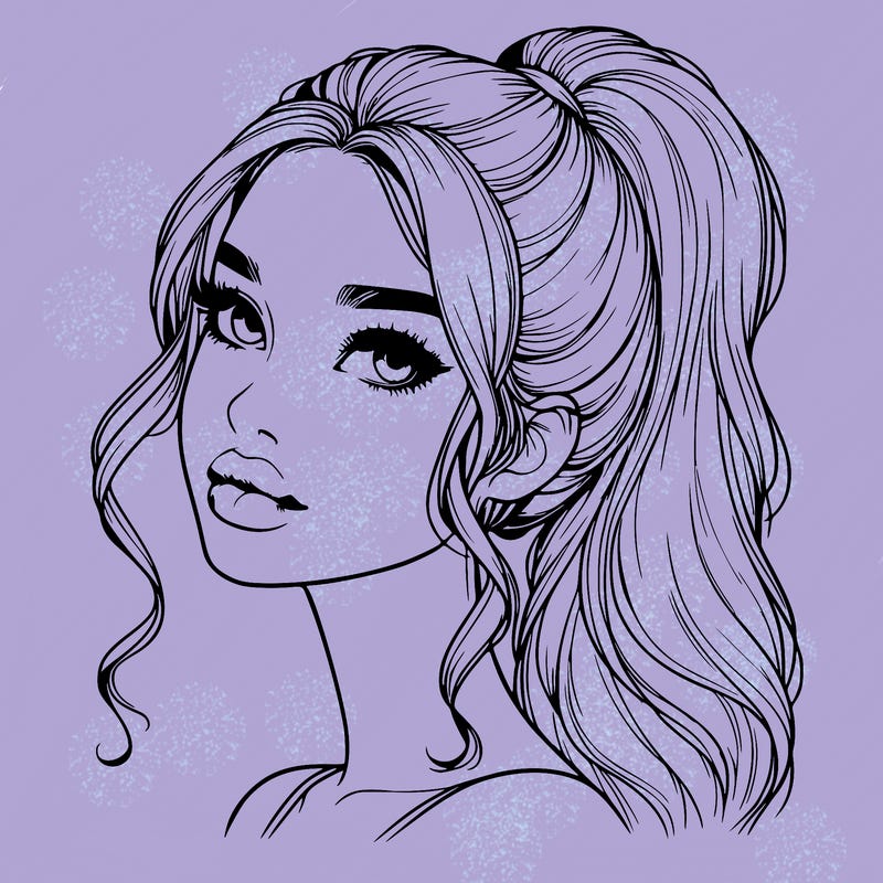 realistic girl with a ponytail on her hair and lips