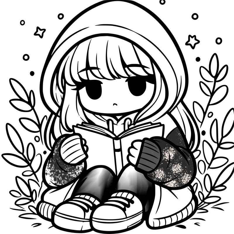 girl in oversized hoodie reading a book