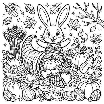 Discover a one-of-a-kind coloring adventure where the Easter Bunny embraces the spirit of Thanksgiving. This charming page blends festive elements, perfect for celebrating gratitude and joy.