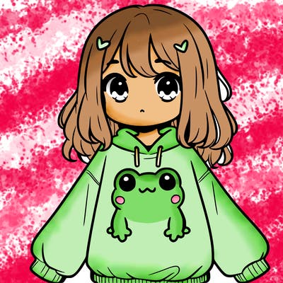girl wearing frogging sweatshirt