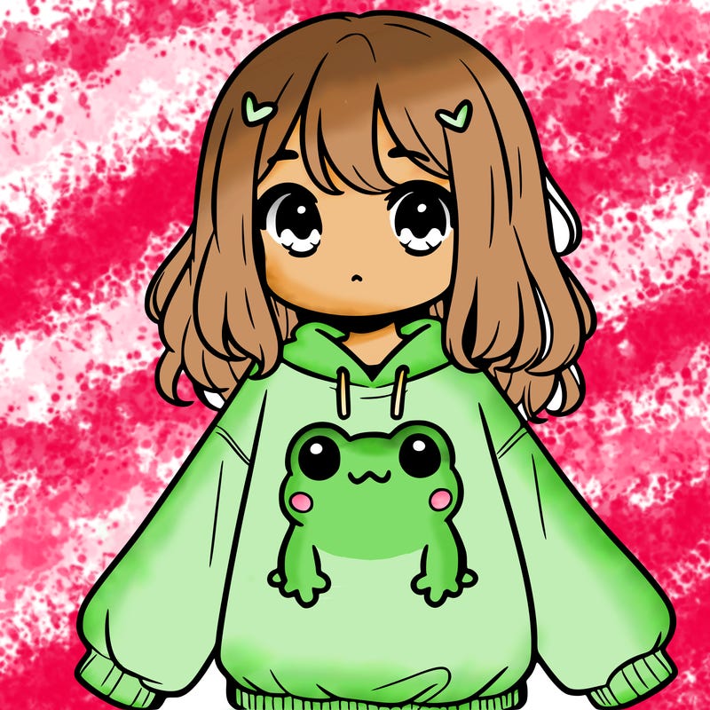 girl wearing frogging sweatshirt