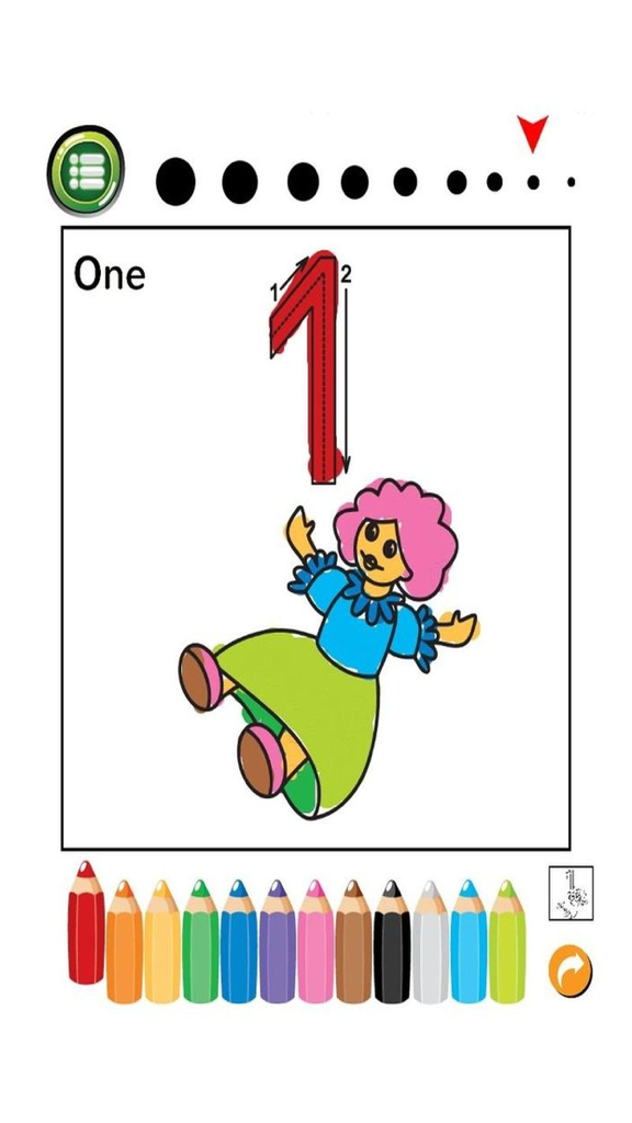 Numbers Tracer Phonics Coloring Book: Learning Basic Math Free For Toddlers And Kids! - Atividade de rastreio de números para o número um com uma página para colorir de uma personagem de boneca