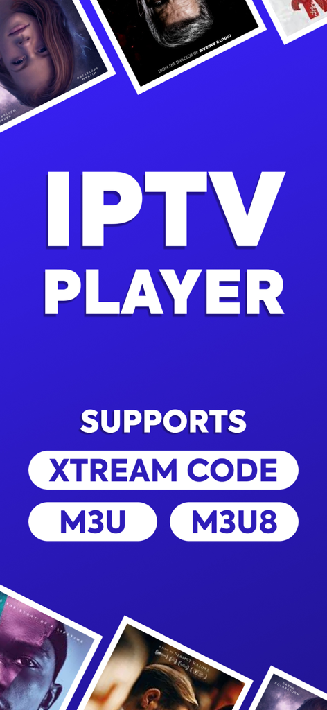 IPTV player interface highlighting support for Xtream Code M3U and M3U8 playlist formats