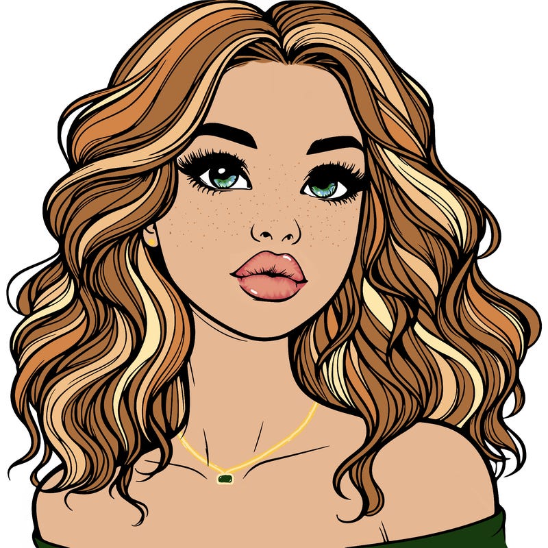 realistic girl with wavy hair and lips