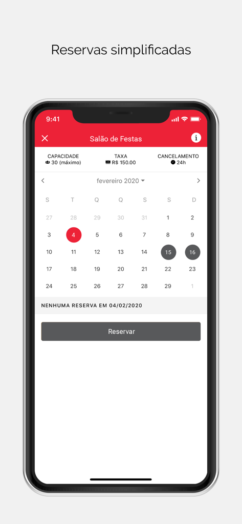 OMA Online - Mobile screen showing a calendar interface for booking a party room within the OMA Online property management app.
