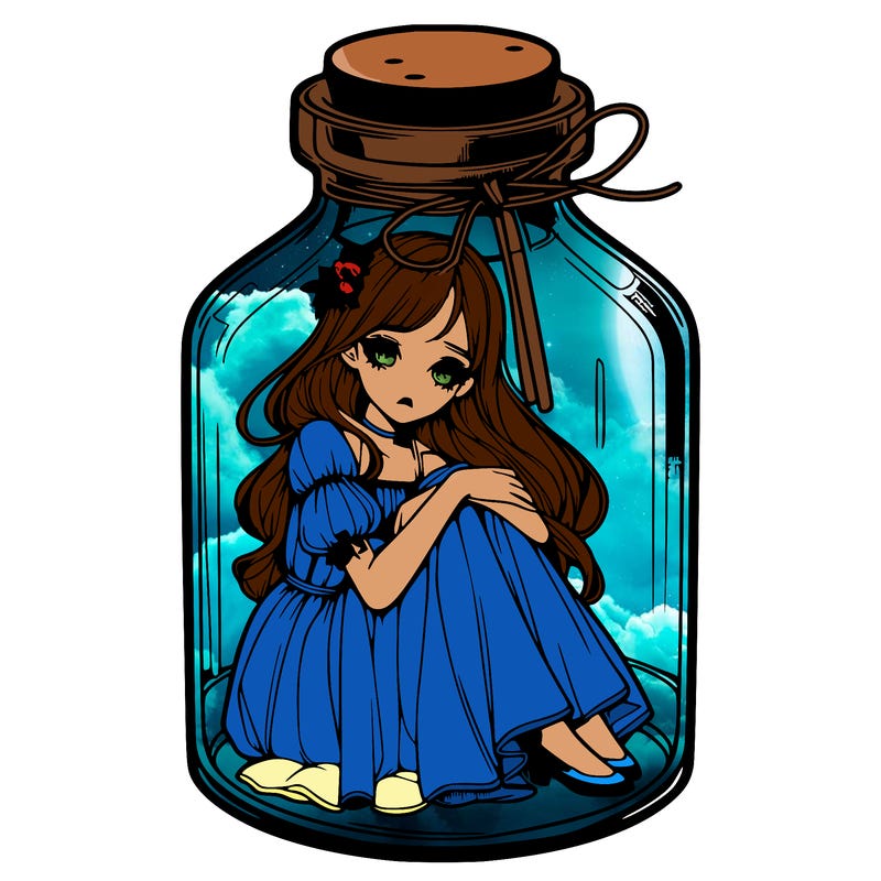 beautiful realistic girl trapped in bottle