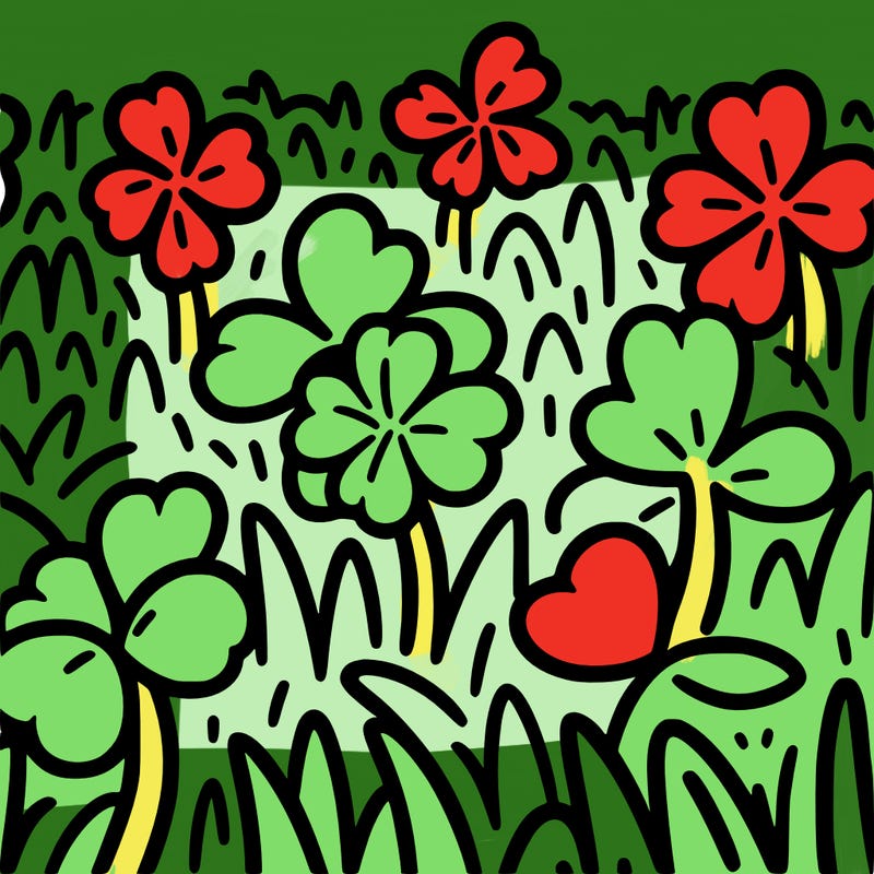 a field of three leaf clovers with 1 hidden four leaf clover