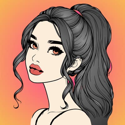 realistic girl with a ponytail on her hair and lips