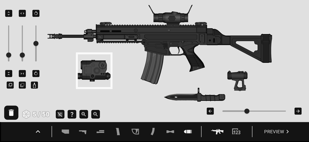 Gun Maker : pimp my weapon - Custom tactical rifle design interface in the Gun Maker app