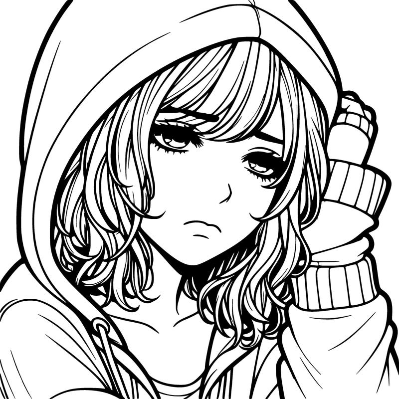 realistic sad girl with a hoodie
