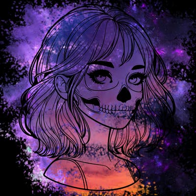 realistic girl with skull