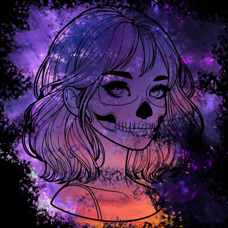 realistic girl with skull