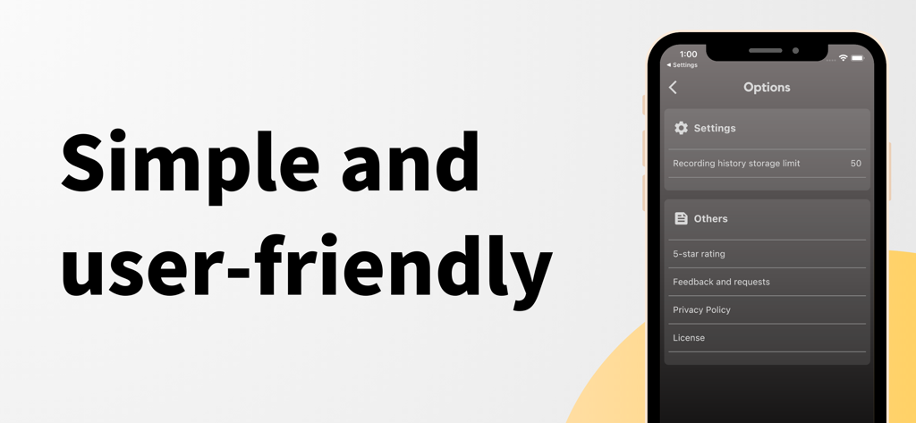 Die einfache und benutzerfreundliche Einstellungsbildschirm der Mic Test Audio-Check-App auf einem iPhone.