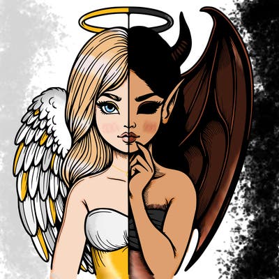 realistic angel half demon