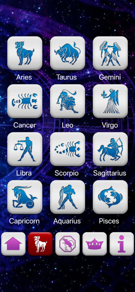 Horoscopes and Tarots - Cuadrícula de doce iconos de signos del zodiaco sobre un fondo de espacio estrellado
