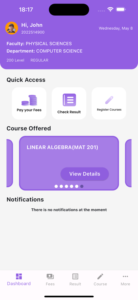 UNIZIK Portal - UNIZIK Portal mobile app student dashboard with academic management tools