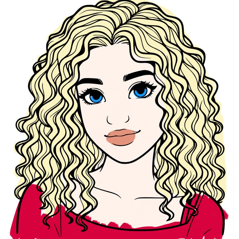 realistic, teenage girl with curly hair