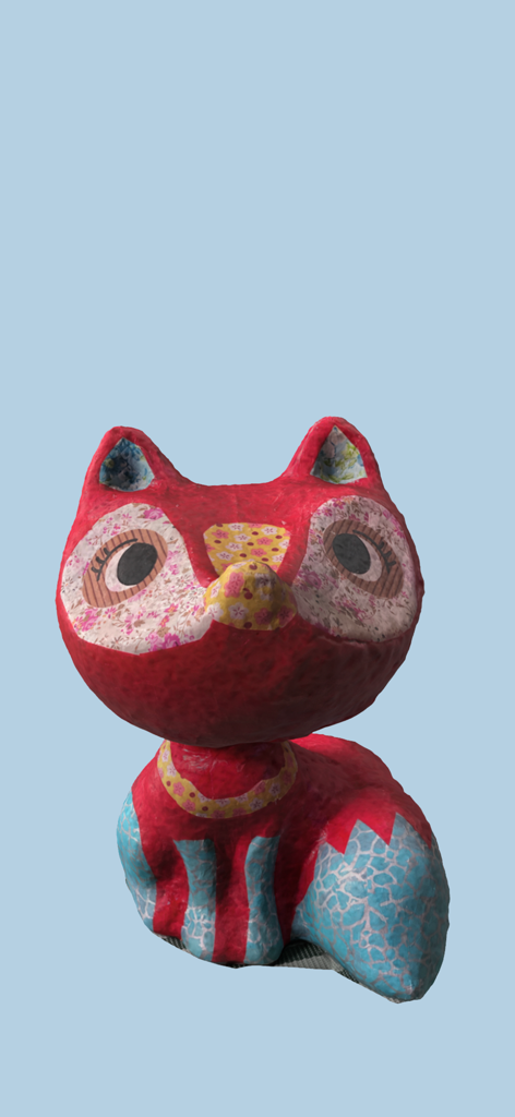 アプリを使用してスキャンされた、手作りの紙のキツネの置物の高品質3Dモデル