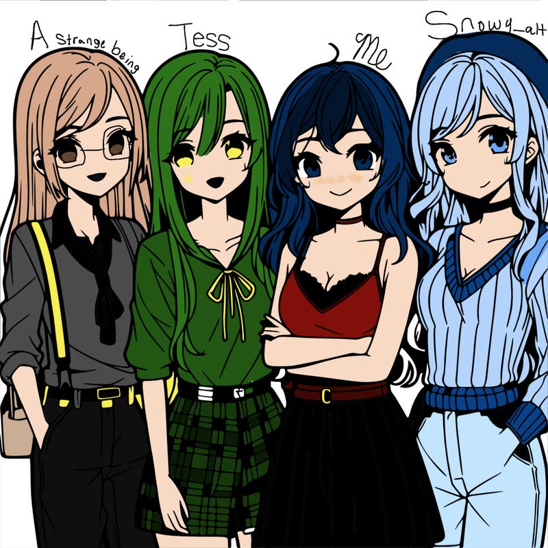 group of four manga girls