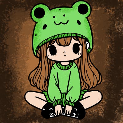 a girl wearing a frog hat and some frog socks