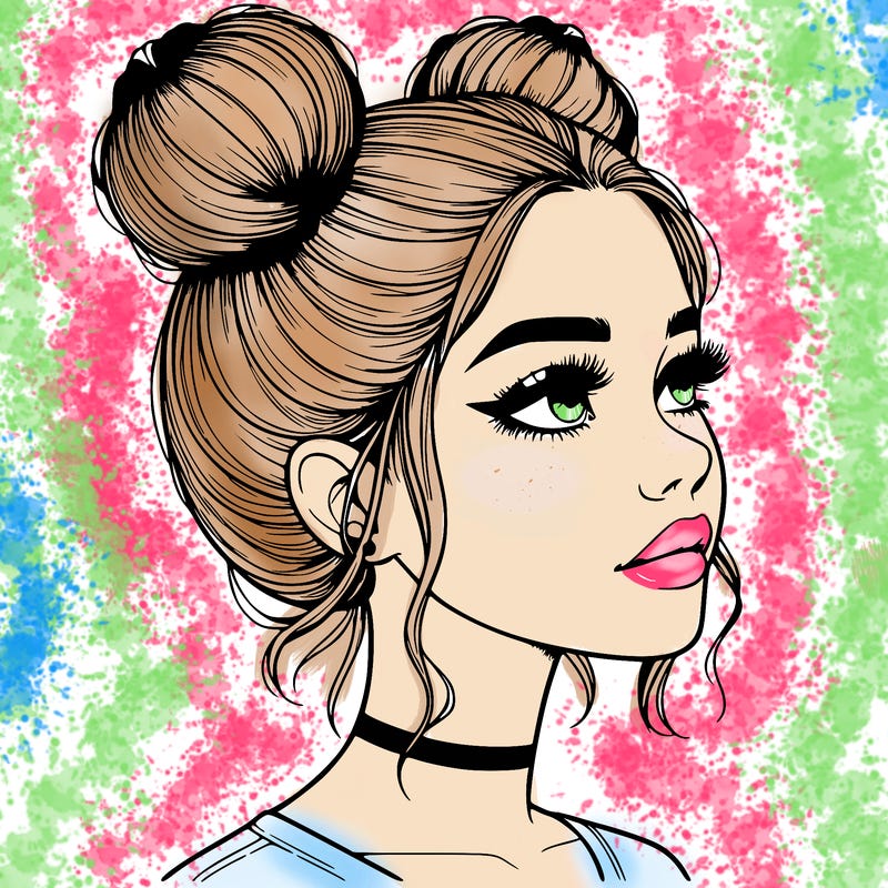 realistic girl with buns on the top of her head