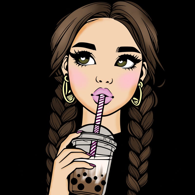 realistic girl with braided hair drinking boba
