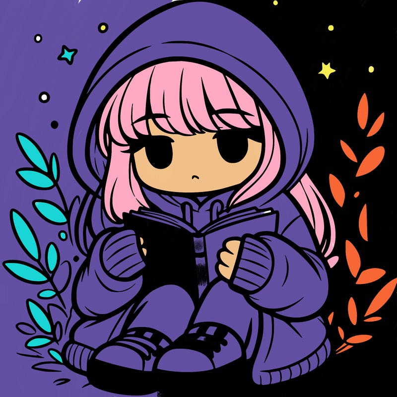 girl in oversized hoodie reading a book