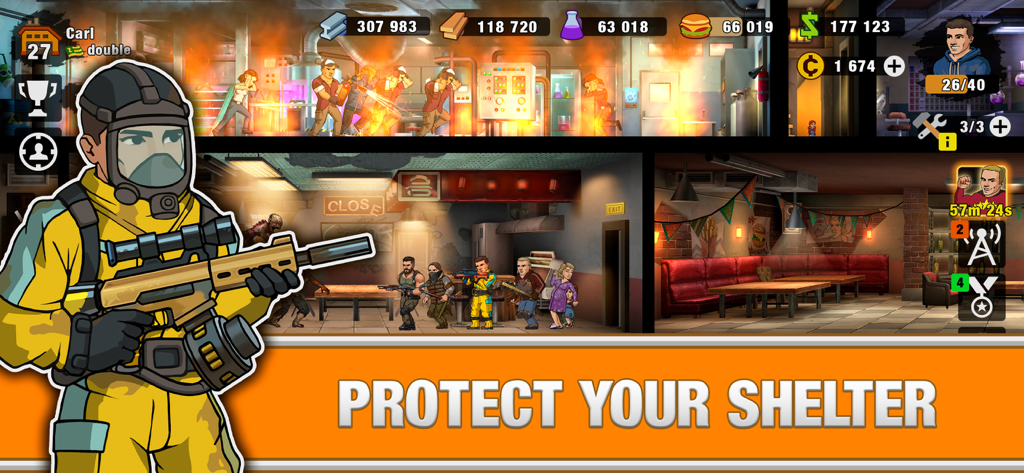 Un soldato in tuta Hazmat difende una base di sopravvivenza multi-stanza in Zero City