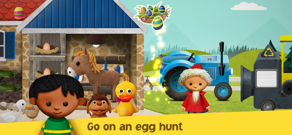 Unser Sandmännchen - Das Sandmännchen und seine Freunde auf einem Bauernhof bei einer Ostereiersuche.