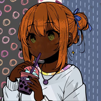manga character drinking boba