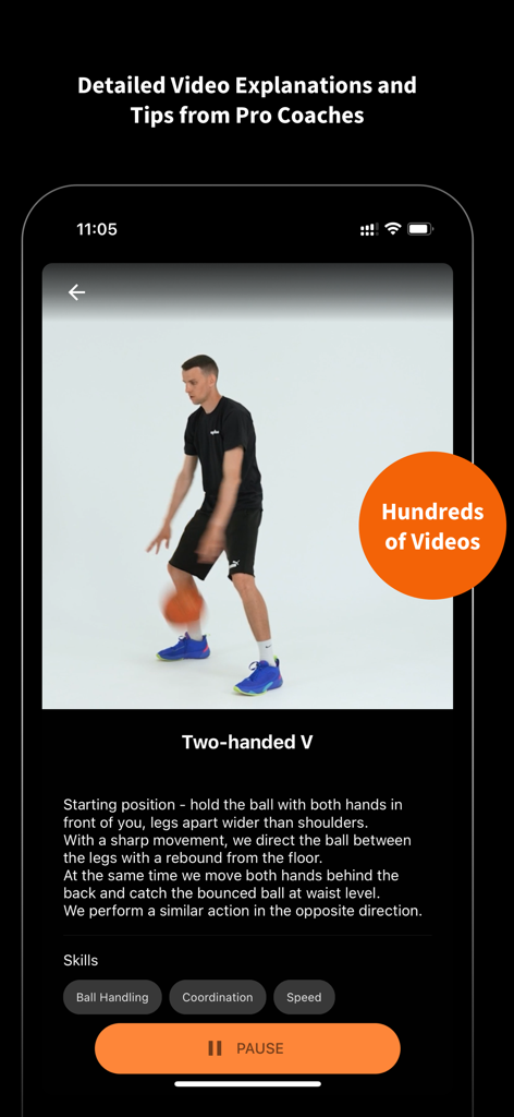 SpotBasket Basketball Training - A basketball coach demonstrating a dribbling drill in the SpotBasket training app