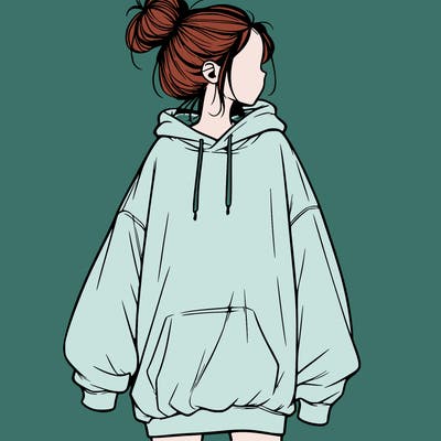 realistic girl with a oversized sweatshirt on and a bun