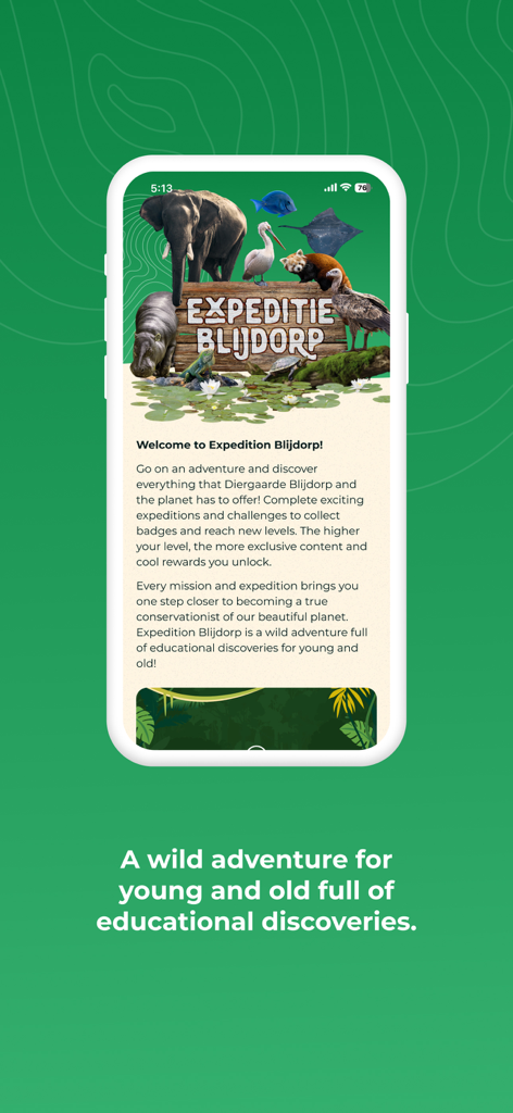 Rotterdam Blijdorp Zoo - Rotterdam Blijdorp Zoo app expedition welcome screen with various animal illustrations
