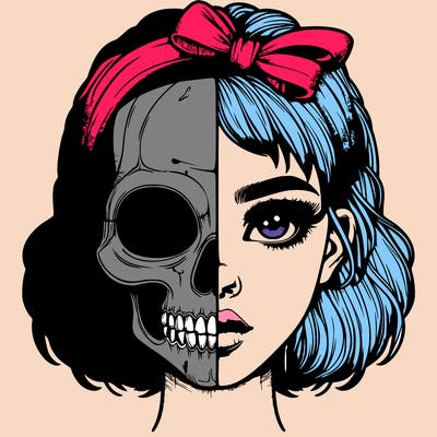 realistic girl with half skull mask