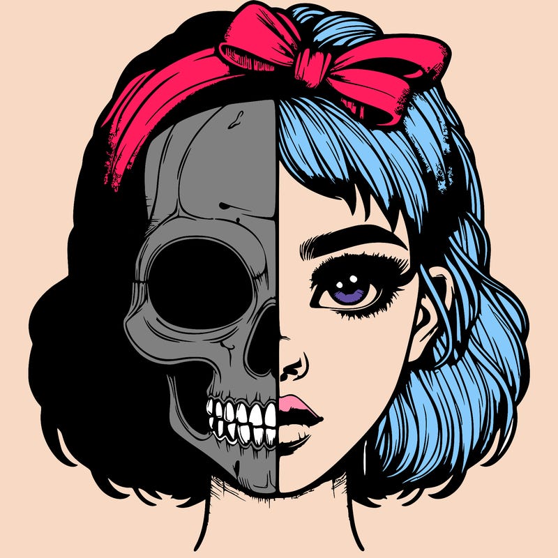 realistic girl with half skull mask