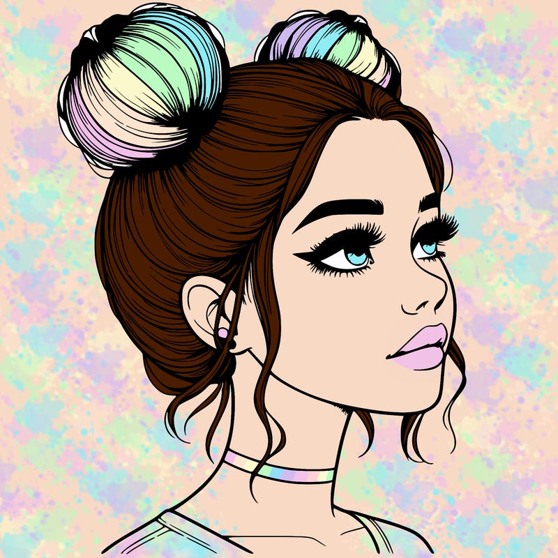 realistic girl with buns on the top of her head